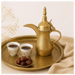 Cafetera Árabe Tradicional Dallah de Latón, Hecha a Mano con Grabado Dorado, Tetera de Oriente Medio, Decoración para Ramadán, Set de Regalo Premium - Product Image 3