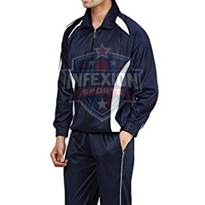 Men's Navy Blue Tracksuit Full Sleeve Solid Color Sporty Style Turn-<b>down</b> Collar Breathable Polyester Autumn Wear - Product Image 4