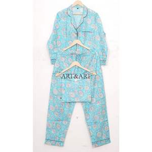 ชุดนอนผ้าฝ้ายพิมพ์ลายดอกไม้ ระบายอากาศได้ดี สไตล์ลำลองสำหรับฤดูใบไม้ร่วง ชุดเซ็ต 2 ชิ้น เอวยางยืด สำหรับผู้หญิง มีทุกขนาด - Product Image 5