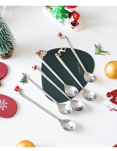 Ensemble de cuillères à café de Noël personnalisées en métal doré et argenté en acier inoxydable pour cadeaux d'affaires - Product Image 2