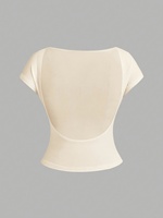 Haut court ample personnalisable de haute qualité pour femme, col rond, épaules tombantes, manches courtes, couleur unie, tricoté, respirant, séchage rapide