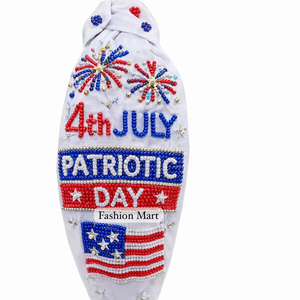 Serre-tête patriotique du 4 juillet fait main avec perles, drapeau américain, feux d'artifice et strass, pour femmes et filles - Product Image 1