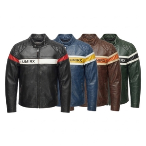 UMIRX Men's Black <b>Leather</b> Motorcycle <b>Jacket</b> Full Sleeve Color Blocked Windproof Front Logo All Seasons Racing Wear - Product Image 5