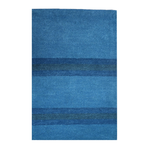 Tapis moderne en laine bleue tufté à la main, à poils ras, motif rayé 3D, pour salon, chambre et décoration d'hôtel - Product Image 5