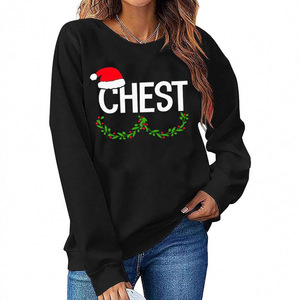 Nuts Chest Sudaderas navideñas a juego para parejas, conjuntos festivos con estampado negro, jersey unisex de corte regular con cuello redondo - Product Image 6