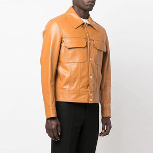 Chaqueta Camisera de Cuero PU Color Bronceado para Hombre, Cuello Camisero, Estilo Workwear, Cierre de Botones, Ropa de Otoño - Product Image 3