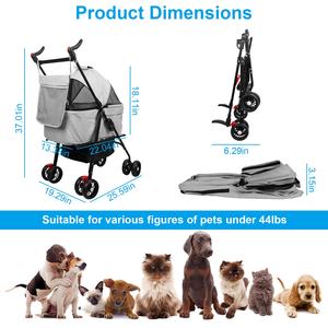 Poussette pliable à 4 roues pour animaux de compagnie avec doublure amovible, panier de rangement et chariot de jogging de voyage pour les soins des chiens et chats, 1 pièce - Product Image 4