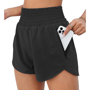 Pantalones cortos deportivos de cintura alta para mujer, de 2 capas, que absorben la humedad, pantalones de yoga y fitness, pantalones elásticos para correr, para interiores y exteriores - Product Image 1