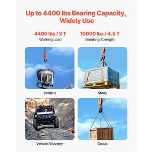 Blocco di sollevamento per impieghi gravosi da 2 tonnellate con gancio girevole, puleggia da 3 pollici, fune metallica da 3/8 di pollice, capacità di traino 4400 libbre - Product Image 5