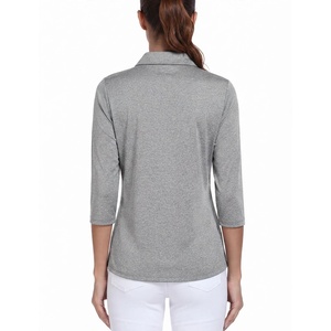 Polo de Golf para Mujer con Media Cremallera, Manga Tres Cuartos, Top Deportivo Casual de Secado Rápido, Camiseta de Tenis Gris de Color Sólido - Product Image 2