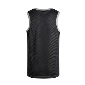 Maillot de basket-ball professionnel gris foncé à rayures fines, en maille polyester respirante, sans manches, col rond - Product Image 2