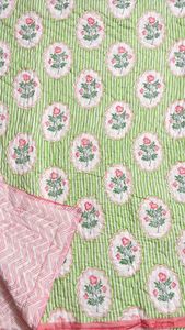 handblock printed hand stitch cottan <b>indian</b> rajasthani traditional <b>quilt</b> homedecor - Product Image 4