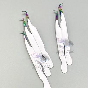 Pinzas de pestañas blancas de plasma arcoíris con etiqueta privada personalizada, herramienta de extensión de pestañas nano puntiagudas de acero inoxidable sólido de 90 grados - Product Image 6