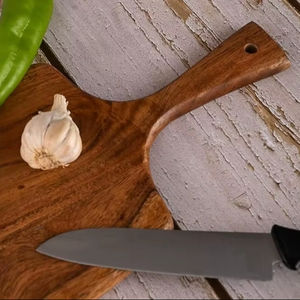 Planche à découper en bois à long manche, épaisse et durable, compatible couteaux, finition lisse, idéale pour couper, servir et préparer - Product Image 3