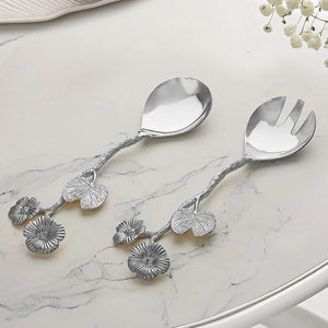 FAIZA CRAFT Ensemble de Couverts Écologiques en Acier Inoxydable Poli Miroir avec Manche en Aluminium – Vaisselle de Luxe Moderne pour Service de Salade à Domicile - Product Image 1