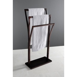 Double Tier <b>Standing</b> <b>Towel</b> Rack Brushed Gold Finish Modern Luxury Bathroom <b>Towel</b> Holder Round Base Stainless Steel Construction - Product Image 4