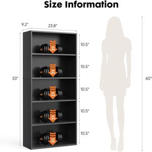 Librero Industrial de 5 Estantes - Librero Abierto de Piso de 53 Pulgadas de Alto con Dispositivo Antivuelco para Oficina en Casa, Color Negro - Product Image 3