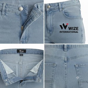 Jean en denim coupe droite bleu clair pour homme WIZE INTERNATIONAL, taille haute, fermeture boutonnée, décontracté, respirant, 100 % coton, style été - Product Image 5