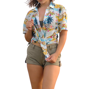 เสื้อเชิ้ตชีฟองลายดอกไม้เขตร้อนสำหรับผู้หญิง ระบายอากาศได้ดี เป็นมิตรกับสิ่งแวดล้อม ทรงหลวม ใส่สบาย เหมาะสำหรับฤดูร้อน แขนยาว จับจีบ แต่งระบาย สำหรับใส่ไปเที่ยวทะเลหรือพักผ่อน - Product Image 2