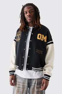 Chaqueta Universitaria de Béisbol para Hombre, Corte Ajustado, con Botones, Estilo Letterman, Cortavientos, para Invierno, con Logotipo Frontal, 100% Lana - Product Image 2