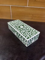 Boîte de rangement de luxe en os incrusté de fleurs vertes, faite à la main, pour décoration intérieure personnalisée