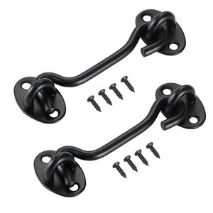 Set di 2 Ganci a Occhio in Acciaio Inox con Chiusura a Scatto per Porte di Fienili, Serratura con Viti di Montaggio - Product Image 1