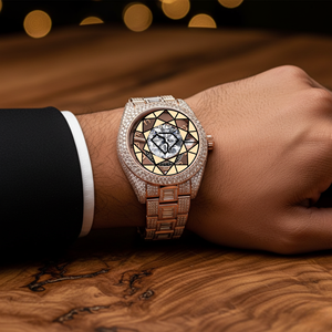 Luxury Men's Diamond <b>Watch</b> Yellow Gold Square <b>Case</b> Mechanical Movement Sapphire Crystal Analog Dial Deployment Clasp 42mm - Product Image 5