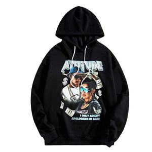 Sweat à capuche zippé streetwear noir unisexe, logo personnalisé, style hip-hop, épaules tombantes, polaire 100% coton, surdimensionné, anti-boulochage - Product Image 1