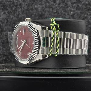 Montre de luxe pour homme 41 mm en acier inoxydable, automatique, mécanique, date, cadran rouge cerise, chiffres romains, style présidentiel, affaires, 12 mm 16 mm - Product Image 3