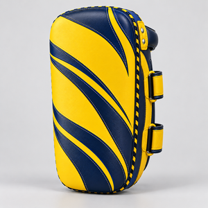 Blue Yellow Leather Thai Pads Boxing Kick Mitts with Adjustable Hook Loop <b>Straps</b> - Product Image 2