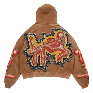 Sudaderas con capucha de rizo francés de algodón personalizadas para hombres al por mayor, parche bordado desgastado de alta calidad, estilo lavado ácido - Product Image 2
