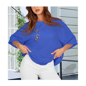 Nouvel Arrivage T-shirt Décontracté Femme Imprimé Numérique 100% Coton Manches Courtes Grande Taille Épaules Tombantes Confortable Fabriqué au Bangladesh - Product Image 4