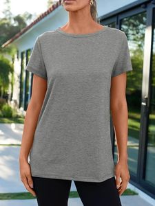 <b>Women's</b> Gray O-Neck Short Sleeve Regular Fit Cotton Jersey T-Shirt Casual Solid Color Breathable All Seasons <b>Top</b> - Product Image 1