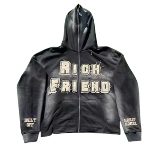 Sweat à capuche vintage 450 GSM en polaire polyester/coton, broderie effet vieilli, coupe classique, streetwear, doublure hiver, séchage rapide, marque privée - Product Image 2