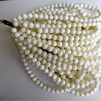 Perles de corail blanc à gros trous, perles rondes lisses de 8 mm en corail blanc, trou de 1 mm, brin de 15 pouces