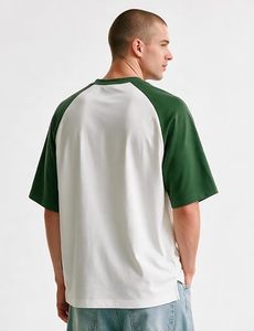Camiseta de Manga Raglán Blanca y Verde para Hombre, Talla Grande, Cuello Redondo, Diseño Estampado, Tejido de Punto Jersey, Color Sólido, Secado Rápido - Product Image 3