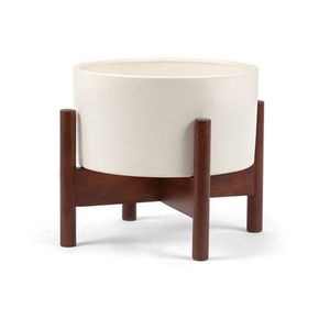 Maceta de Hormigón Gris Minimalista de Metal con Soporte de Madera, Macetero Interior para Uso Doméstico - Product Image 4