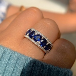 Wholesale Jewellery Stylish Design Top Quality 18k Solid White Gold Real Diamond Gem Stone Blue Sapphire Band Ring For Girl - Product Image 3
