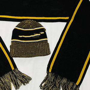 Ensemble bonnet et écharpe en tricot rayé noir et jaune or Alpha Phi Beta de qualité supérieure, unisexe, automne-hiver - Product Image 4