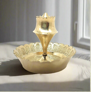 Traditional brass dhoop incense stick holder burner stand with carved base plate for home <b>mandir</b> decoration, at wholesale prices - Product Image 1