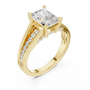 Bague de fiançailles en or jaune avec diamant taille radiant et pierres latérales pavées pour femme, bijoux de mariée raffinés - Product Image 3