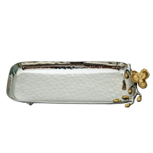 Vintage Design Table Accessory Prime Quality <b>Large</b> Side Hammered Stainless Steel Serving <b>Tray</b> With White Mother Of Pearl Handles - Product Image 4