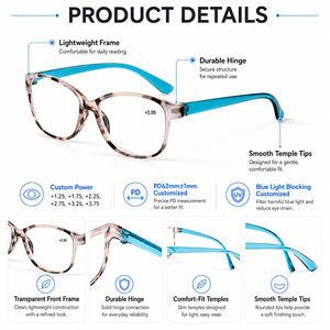 Gafas de Lectura para Mujer, Diseño Ojo de Gato, Ovaladas, Ligeras, Marco de Plástico, Logotipo Personalizado, Venta al Por Mayor, +1.00 a +4.00 - Product Image 5