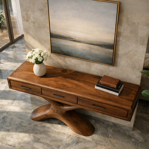 Mesa de Consola Moderna de Tamaño Personalizado Luxali, Diseño Inspirado en Madera Natural, Decoración Única Hecha a Mano para Entrada, Madera Sólida a Medida - Product Image 4