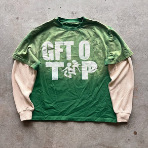 Camiseta de primera calidad para hombre, de doble capa, informal, estilo urbano, de algodón, 2 en 1, con doble manga, para chicos. - Product Image 4