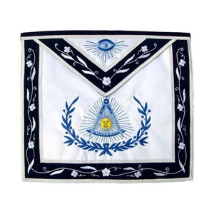 Past Master Blue Lodge Apron <b>Navy</b> Blue Velvet <b>Ribbon</b> with Silver Braid Borders MAP-0053 - Product Image 1