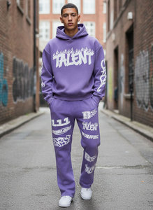 Conjunto de Sudadera Corta Oversize Negra con Efecto Ácido y Pantalones Acampanados para Hombre, Estampado Personalizado, Estilo Urbano, 2 Piezas, Chándal Lavado - Product Image 4