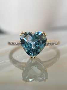 Bague de mariage tendance en argent sterling S925 avec pierre précieuse aigue-marine, zircon taille fleur de glace et diamant taille cœur à motif géométrique - Product Image 5