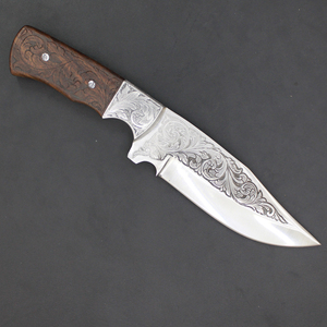 Cuchillo de Caza de Hoja Fija de Acero Inoxidable Grabado Personalizado con Mango de Madera y Diseño de Punta Caída - Product Image 3