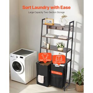4 Tiers Tall Laundry Sorter 600D Polyester Hamper with Shelves and Hooks 2 Section Freestanding <b>Basket</b> Organizer <b>Storage</b> - Product Image 3